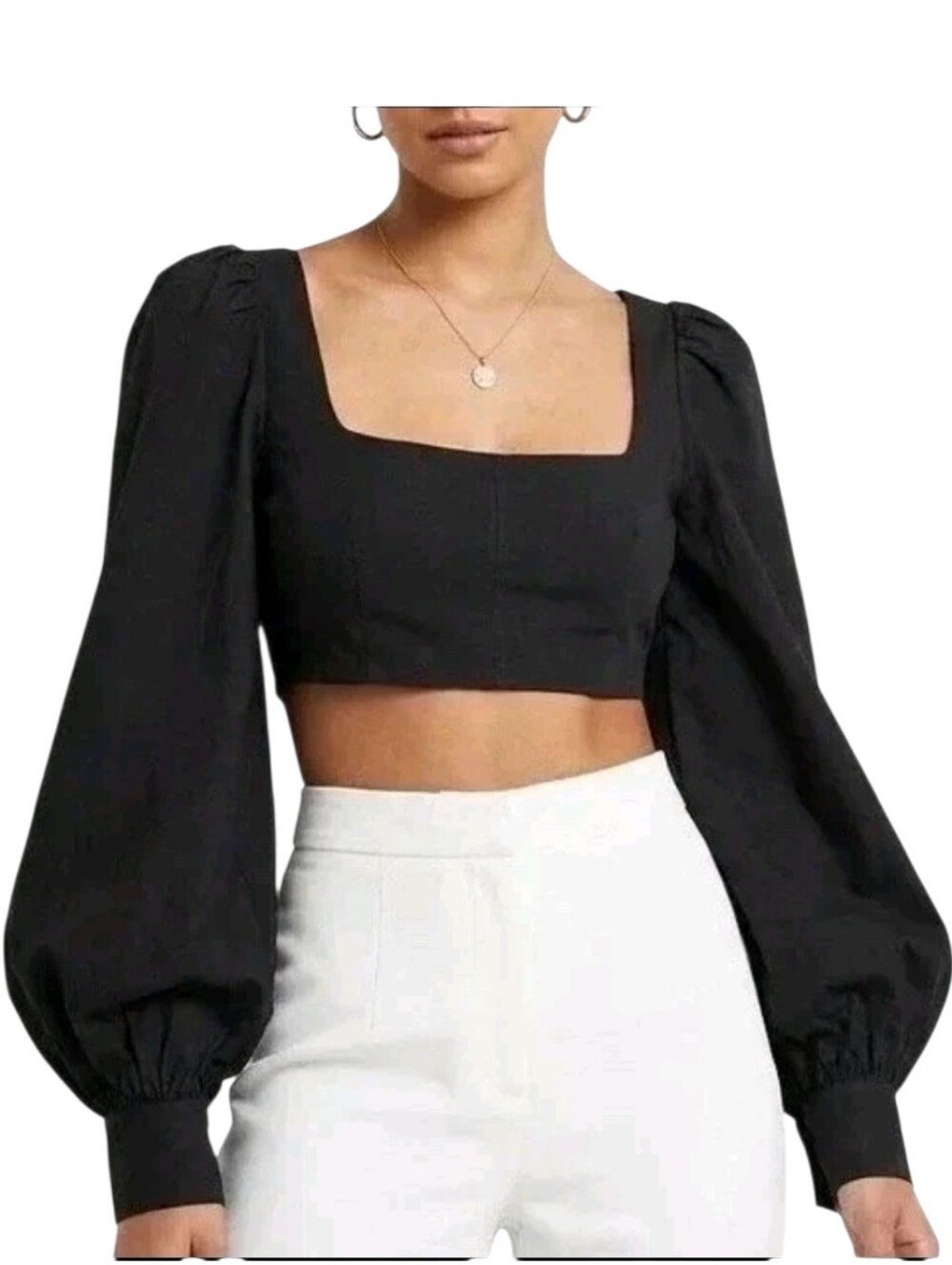 Naked Wardrobe Black Puff Sleeve Crop Top M Going Out Party Statement Blouse